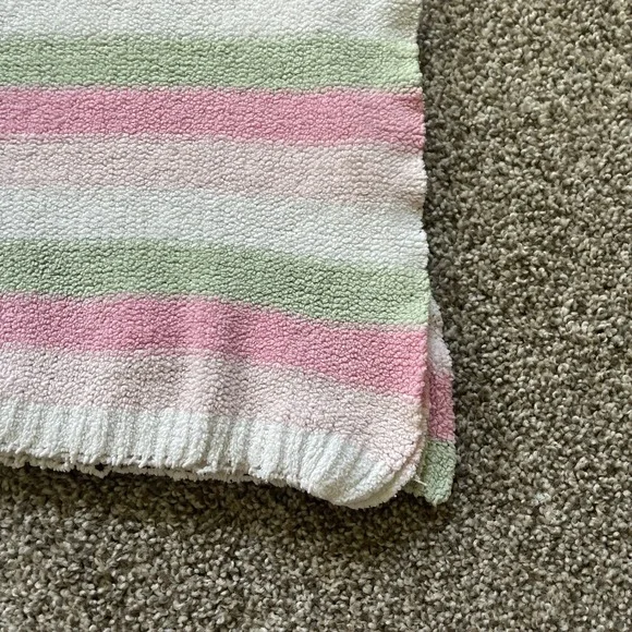 Just One Year Carters Pink Green White Stripes Chenille Knit Baby Blanket Lovey